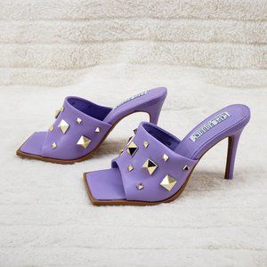 Popo Slip On Sqaure Open Toe High Heel Clogs Mules Slides Lilac/Lavender